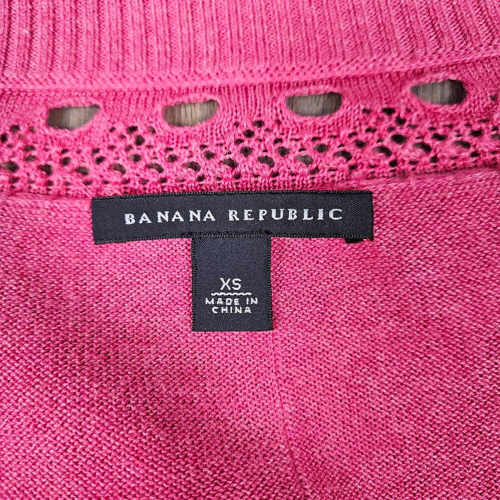 Banana Republic Womens XS Button Front Cardigan Eyelet Knit Cotton Silk Pink - Picture 3 of 6